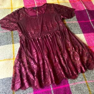 TORRID Burgundy Lace Mesh Dress - Plus Size 0 / XL - short summer seethrough